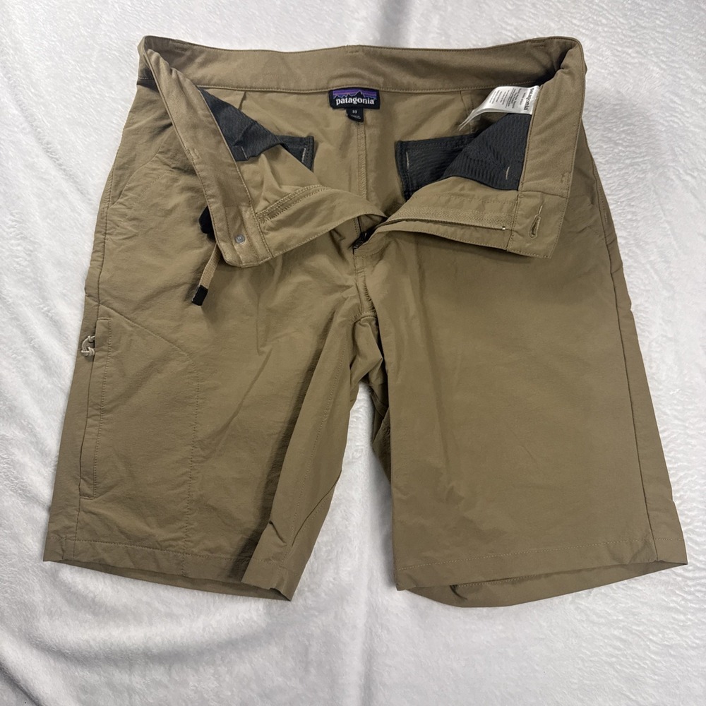 Patagonia StoneyCroft Shorts Men 33x10"Inseam Hiking Adjustable Waist Belted Tan